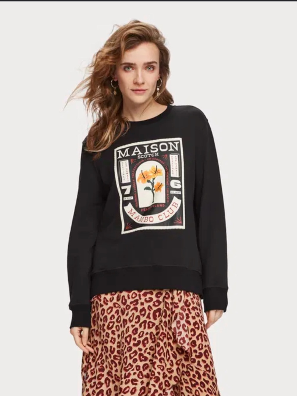 Scotch & Soda Black Sweatshirt with Floral Crest Graphic - Yellow Accent